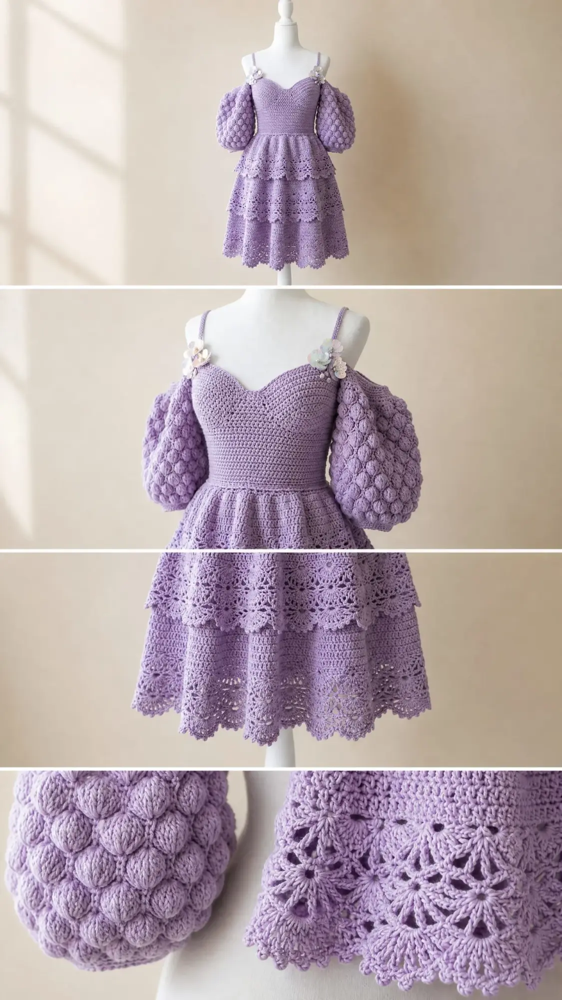 Lavender Fairy Tiered Puff Sleeve Dress Free Crochet Pattern