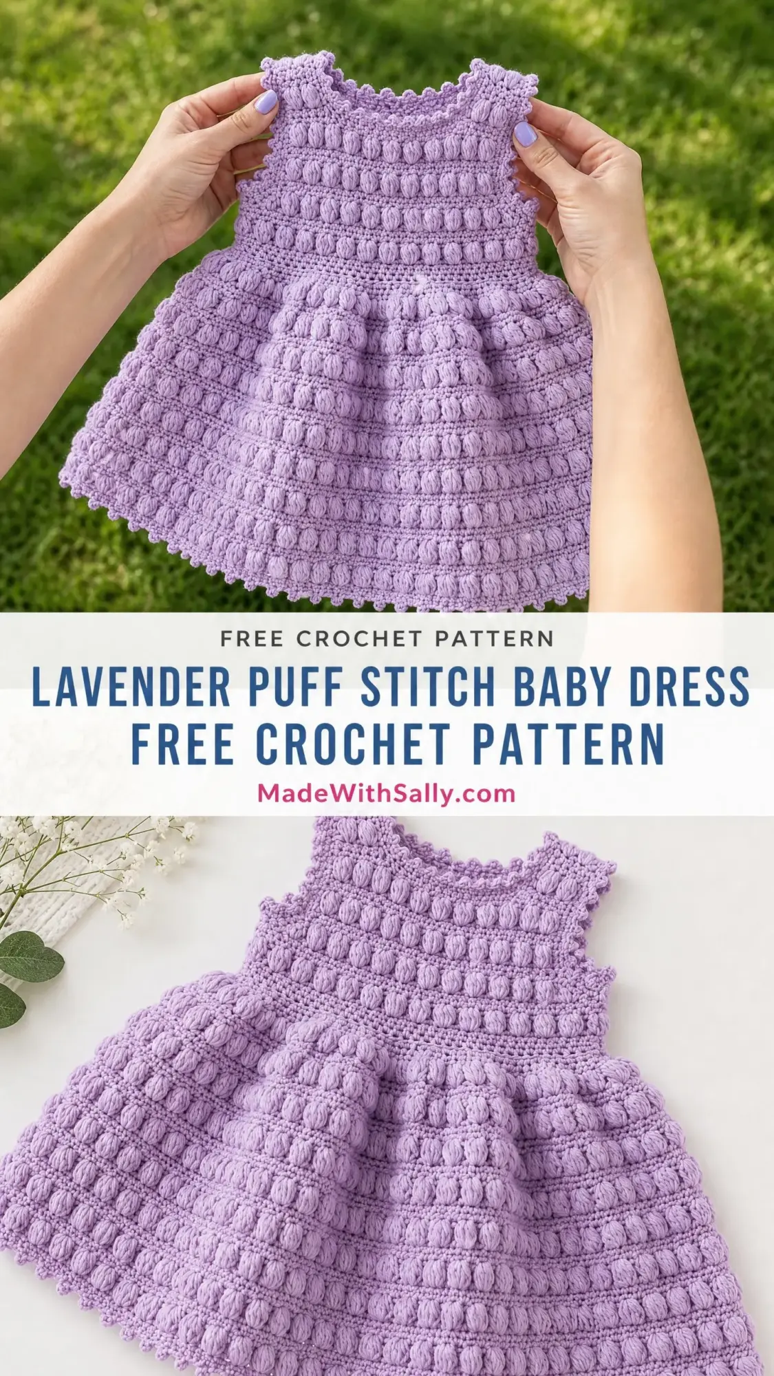 Lavender Puff Stitch Baby Dress Free Crochet Pattern