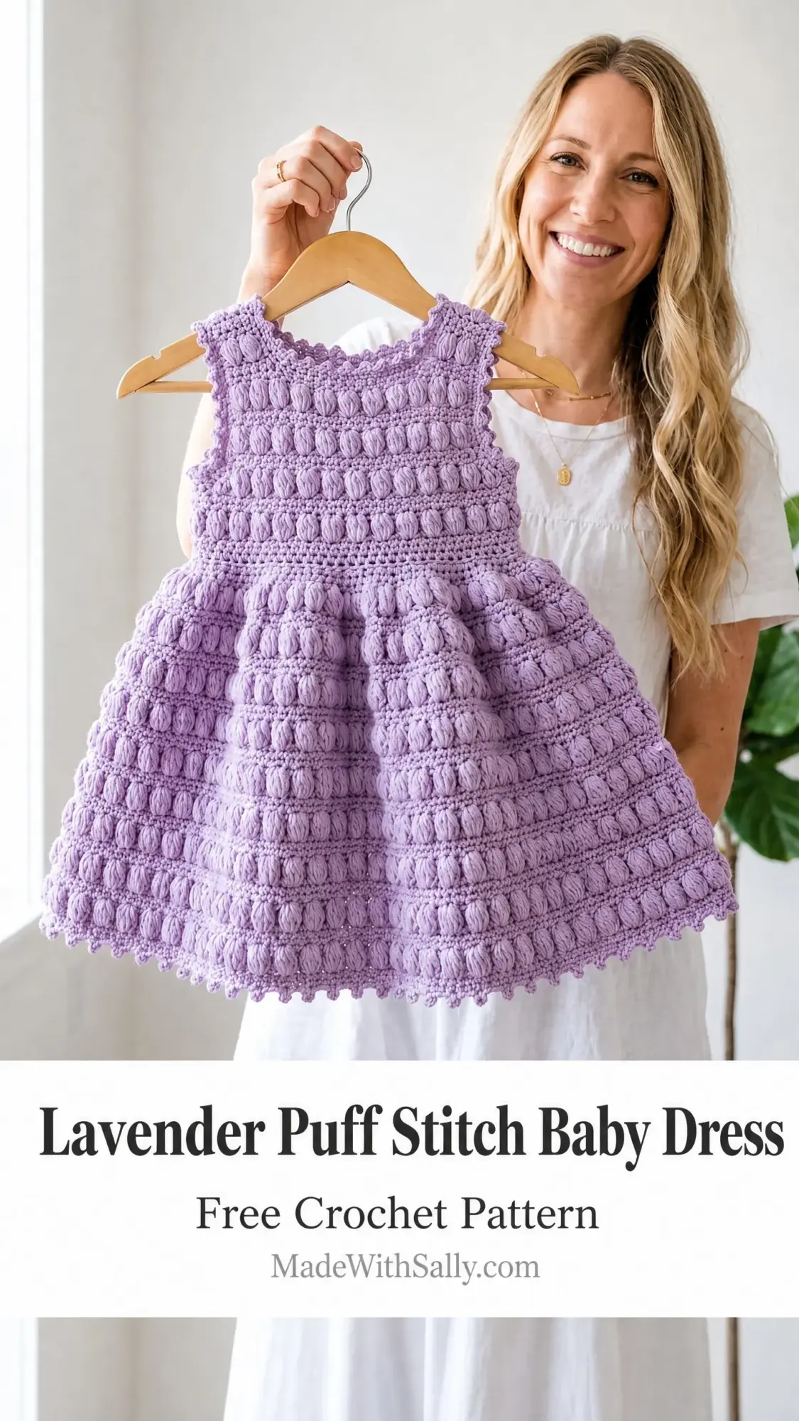 Lavender Puff Stitch Baby Dress Free Crochet Pattern