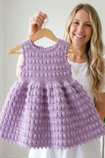 Lavender Puff Stitch Baby Dress Free Crochet Pattern
