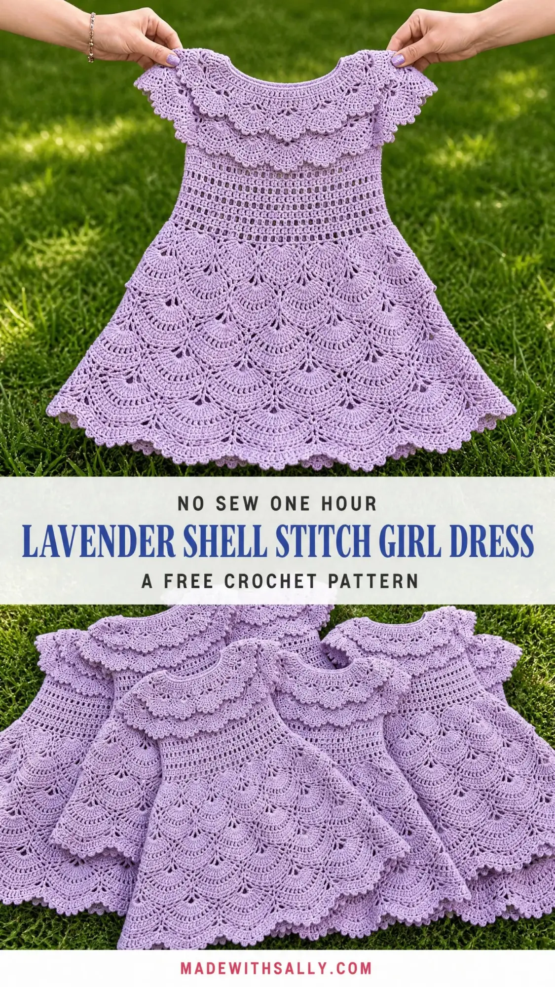 Lavender Shell Stitch Girl Dress Free Crochet Pattern