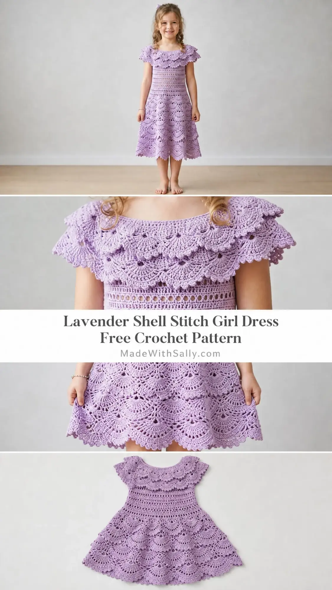 Lavender Shell Stitch Girl Dress Free Crochet Pattern