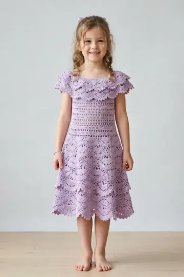 Lavender Shell Stitch Girl Dress Free Crochet Pattern