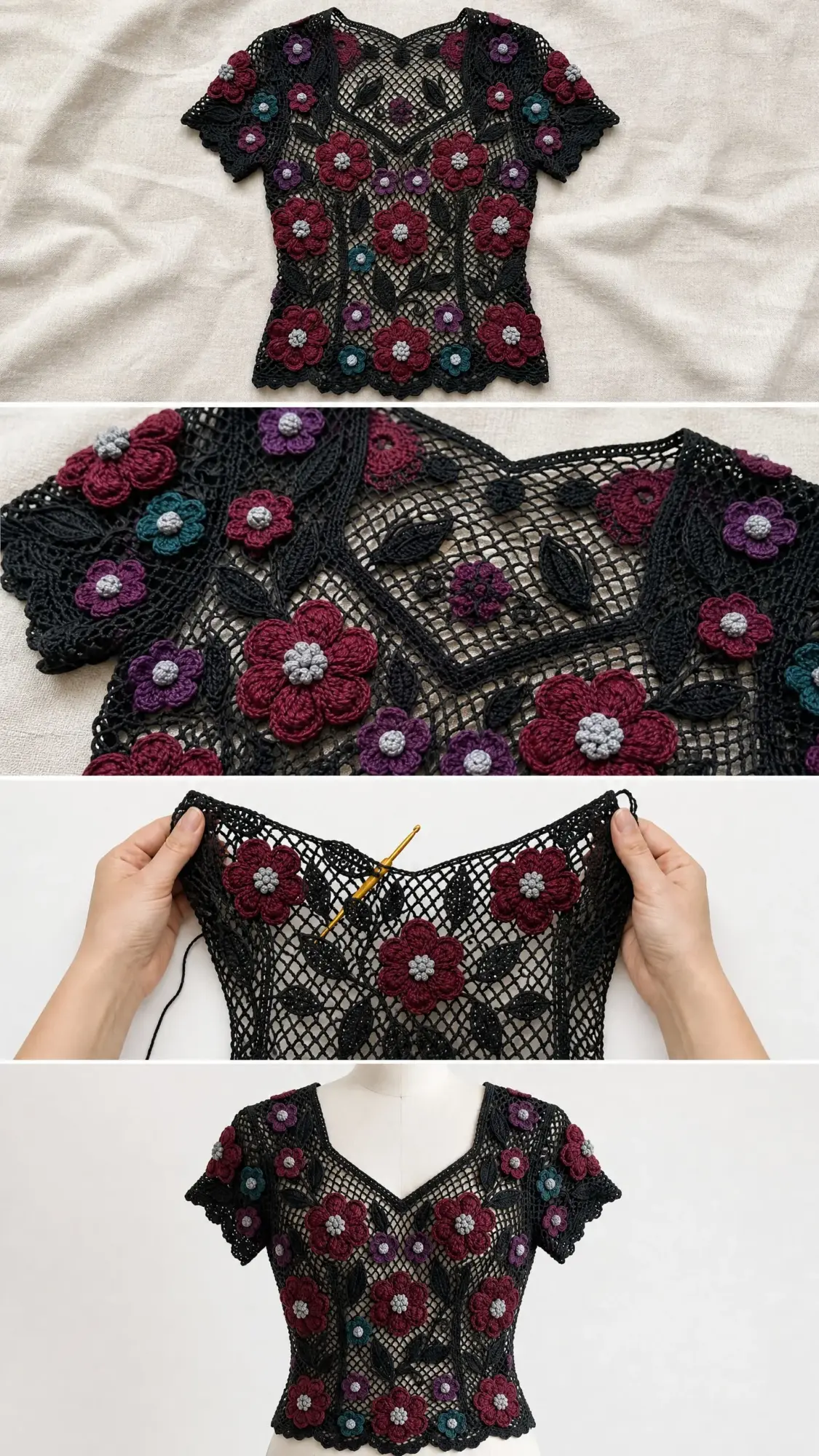 Midnight Garden Black Lace Top Free Crochet Pattern