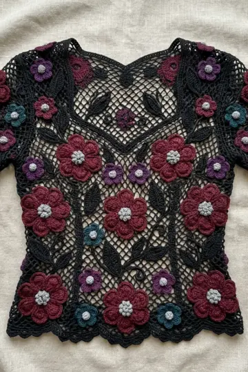 Midnight Garden Black Lace Top Free Crochet Pattern