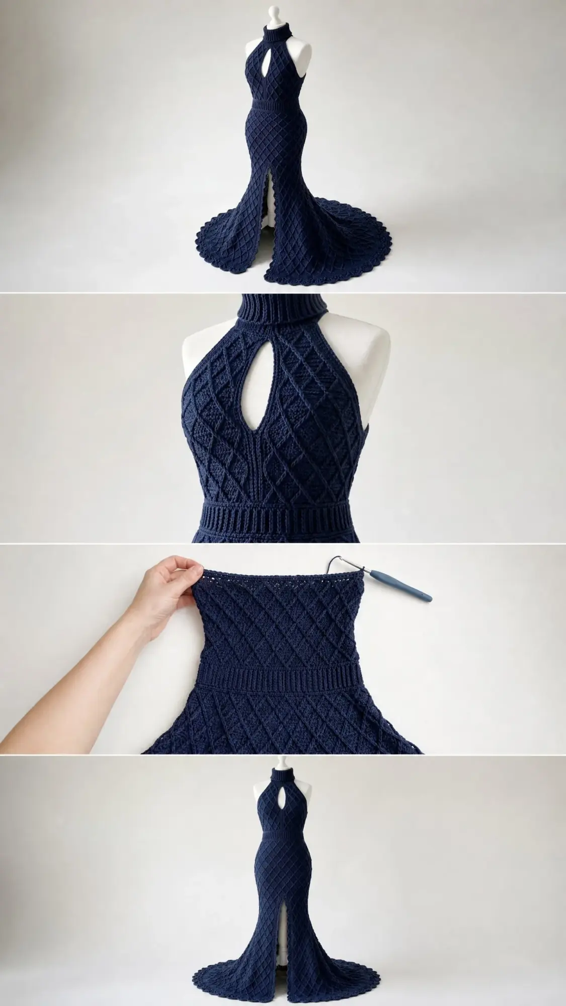 Midnight Navy Diamond Lattice Mermaid Gown Free Crochet Pattern