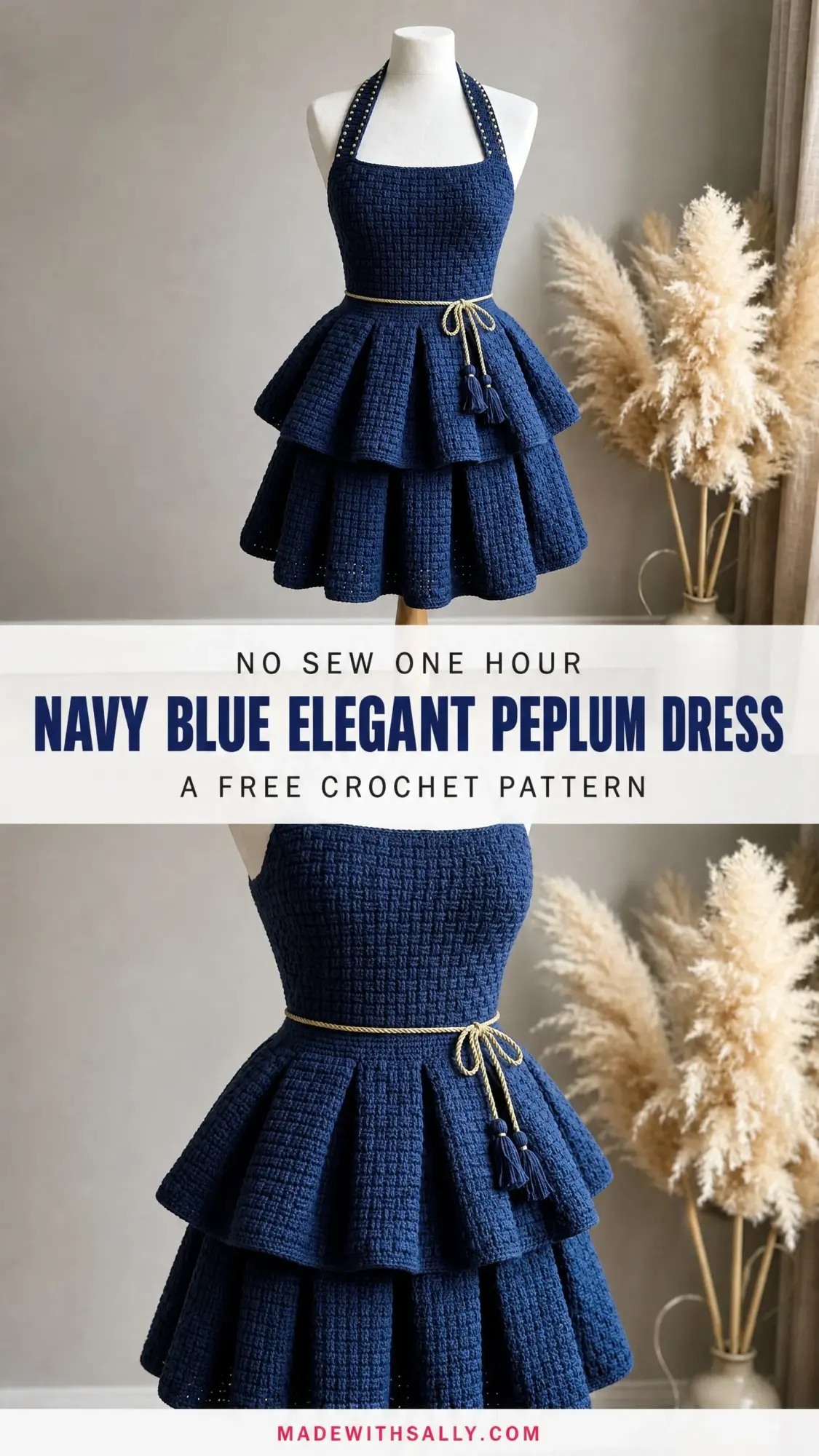 Navy Blue Elegant Peplum Dress Free Crochet Pattern