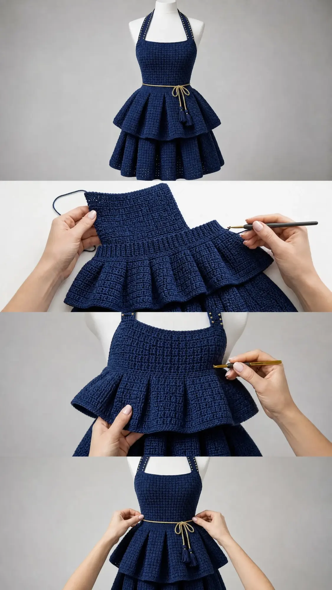 Navy Blue Elegant Peplum Dress Free Crochet Pattern