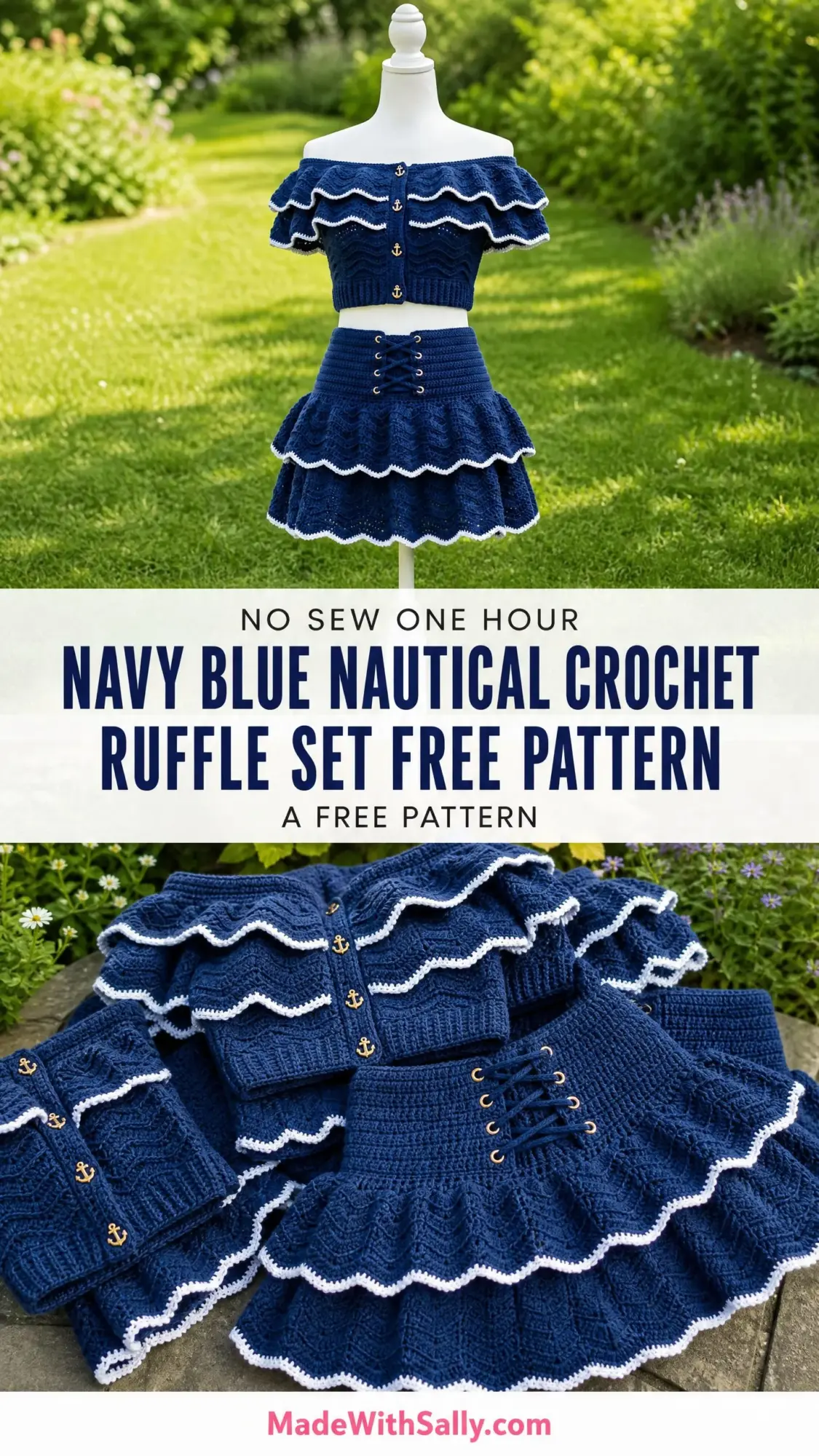 Navy Blue Nautical Crochet Ruffle Set Free Pattern