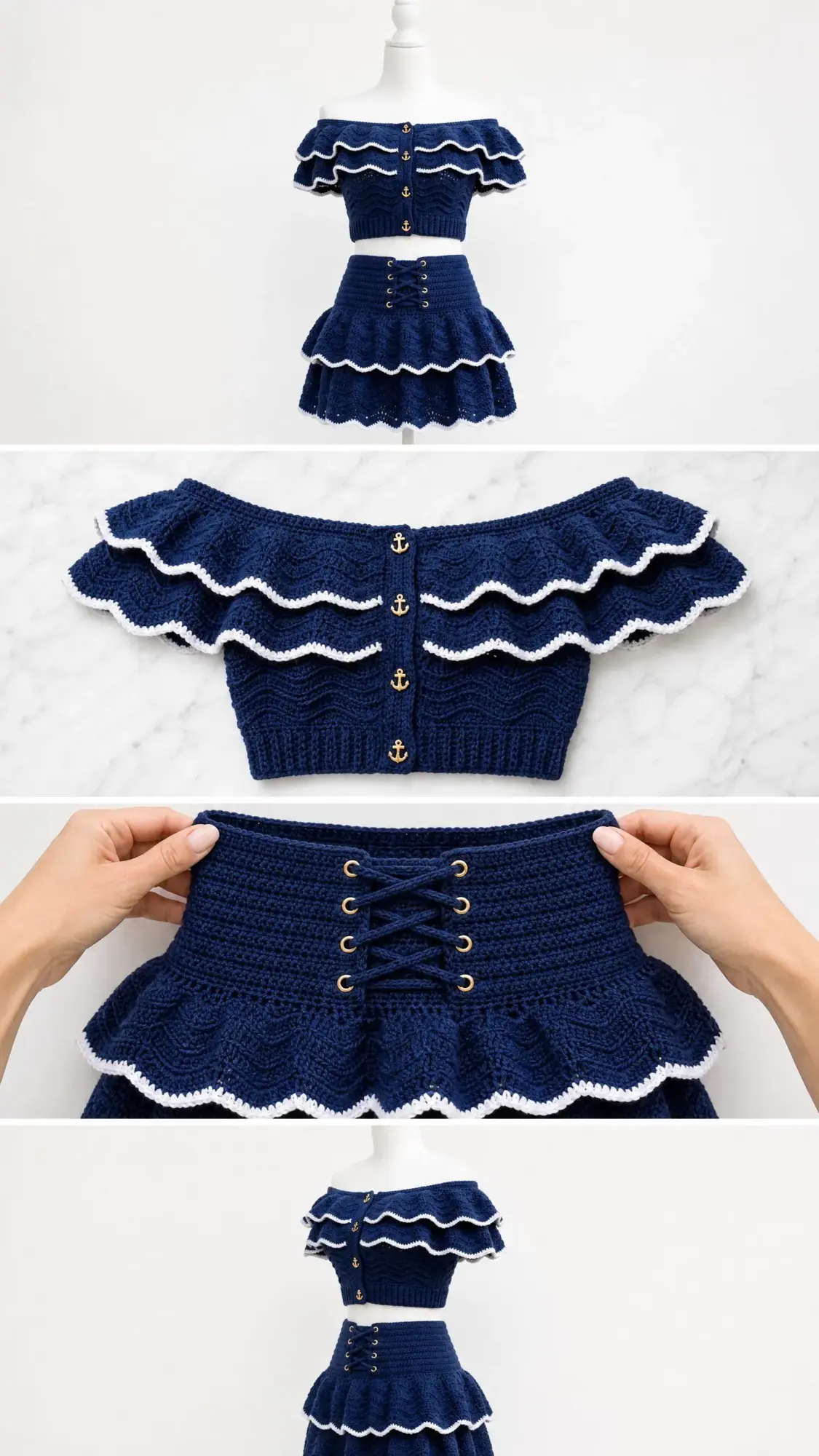 Navy Blue Nautical Crochet Ruffle Set Free Pattern