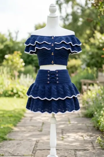 Navy Blue Nautical Crochet Ruffle Set Free Pattern