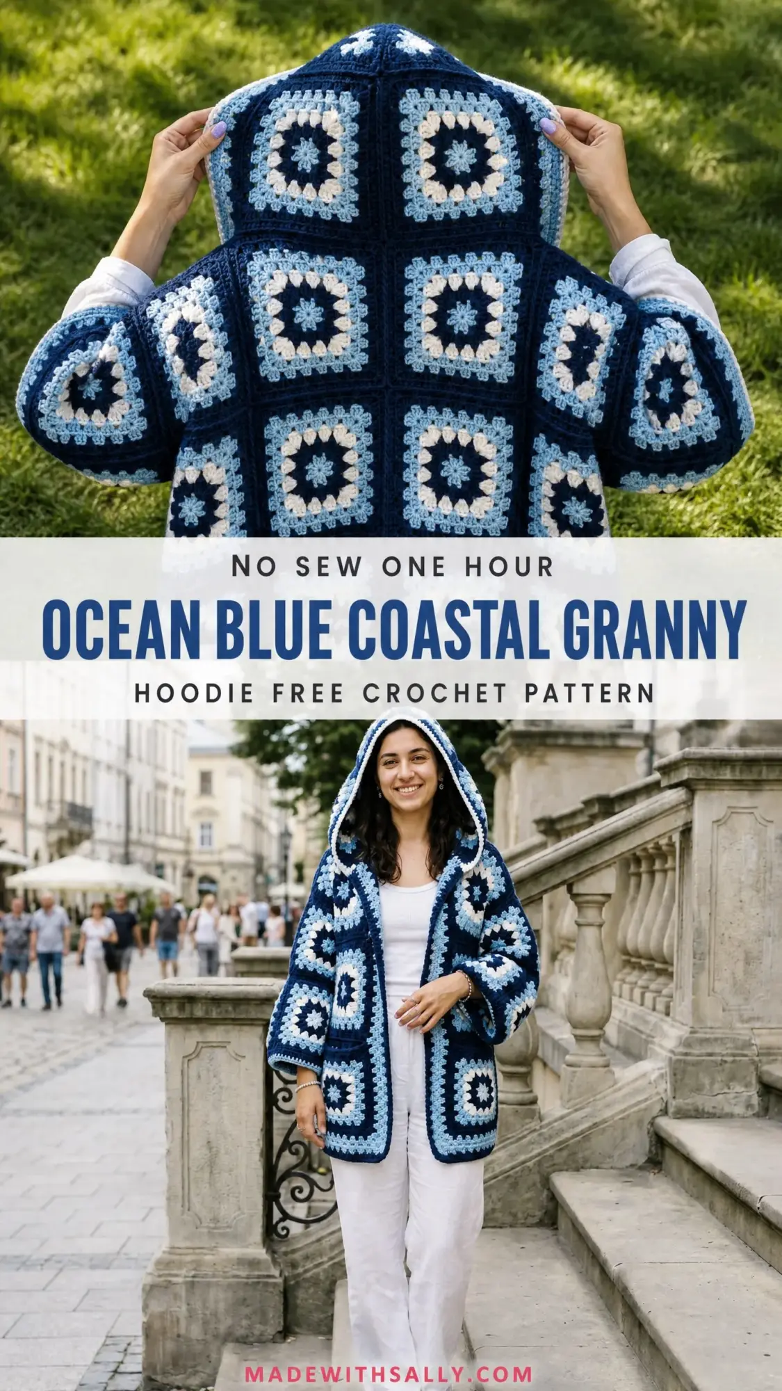 Ocean Blue Coastal Granny Hoodie Free Crochet Pattern