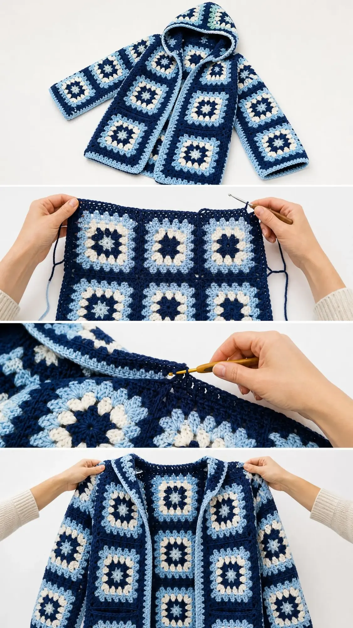 Ocean Blue Coastal Granny Hoodie Free Crochet Pattern