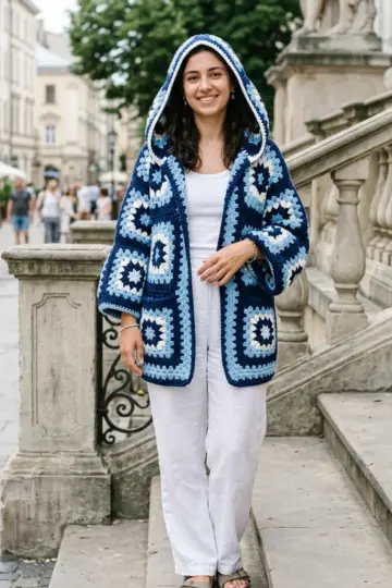 Ocean Blue Coastal Granny Hoodie Free Crochet Pattern