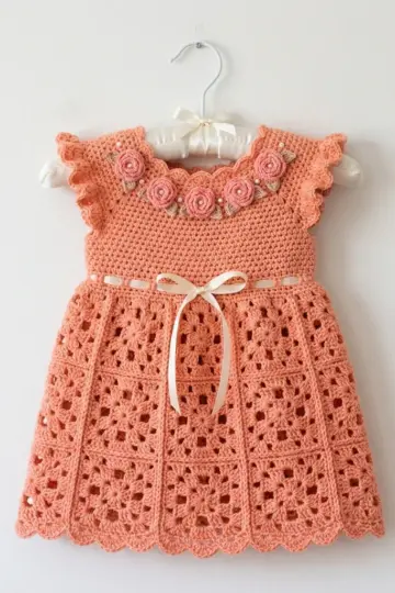 Peach Blossom Baby Dress Free Crochet Pattern