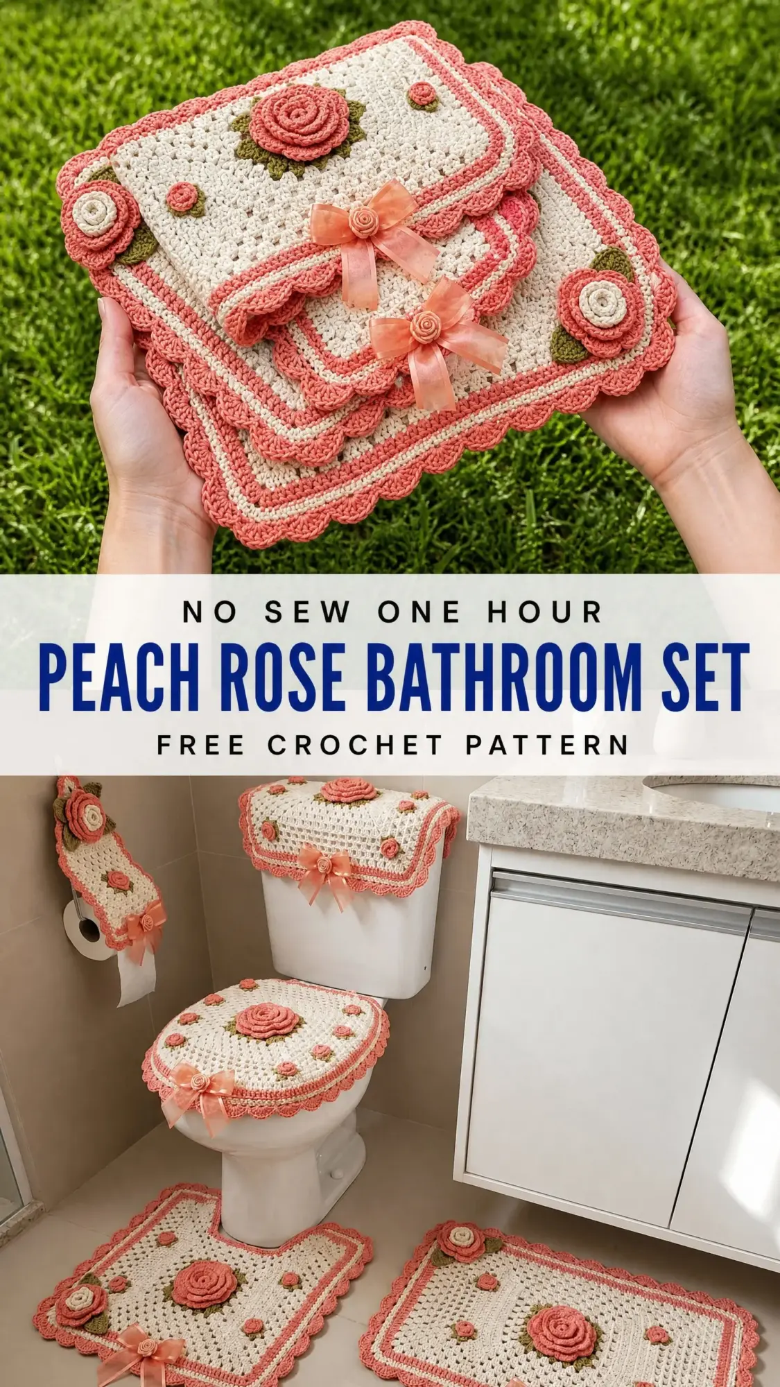 Peach Rose Bathroom Set Free Crochet Pattern