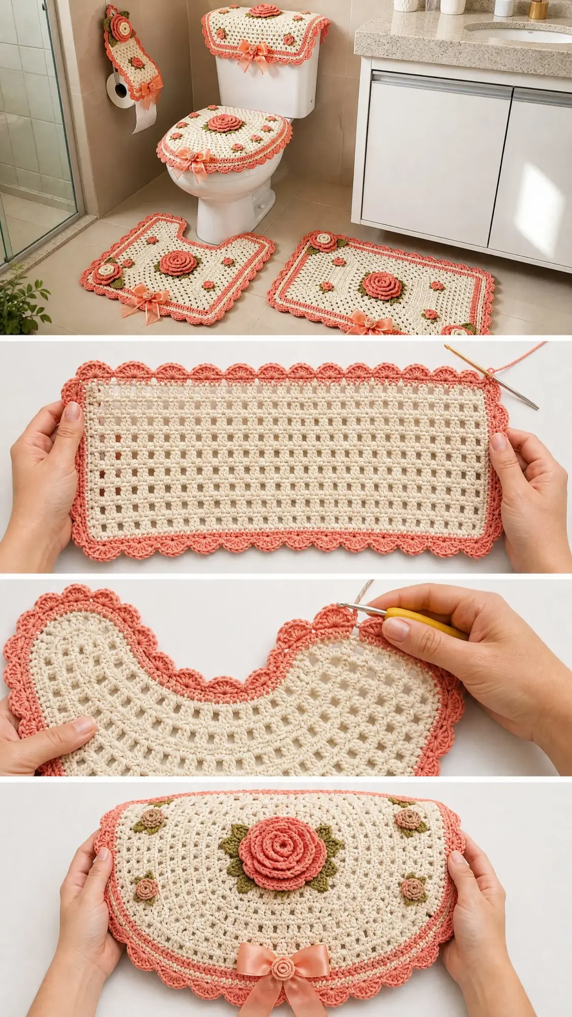 Peach Rose Bathroom Set Free Crochet Pattern
