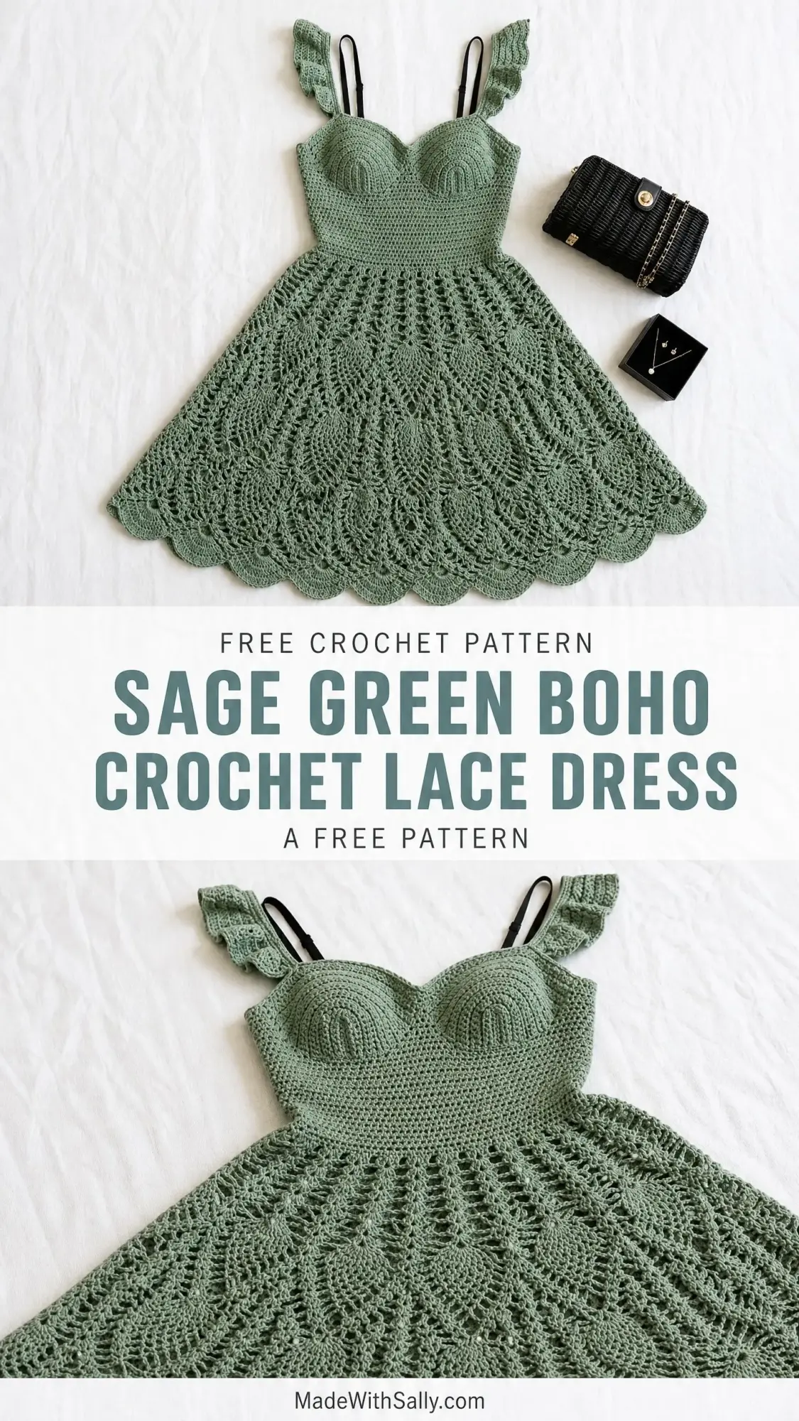 Sage Green Boho Crochet Lace Dress Free Pattern