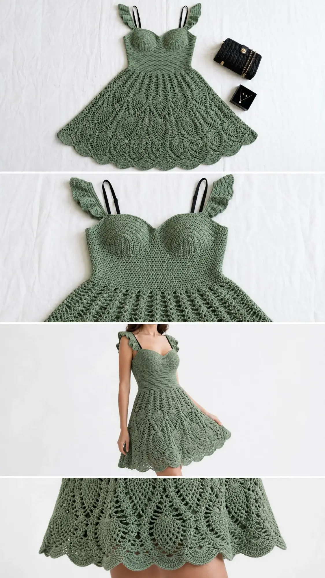 Sage Green Boho Crochet Lace Dress Free Pattern