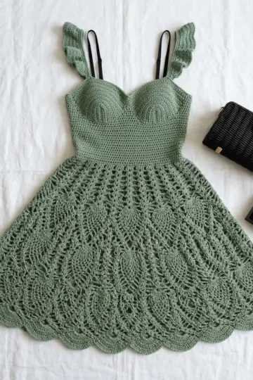 Sage Green Boho Crochet Lace Dress Free Pattern