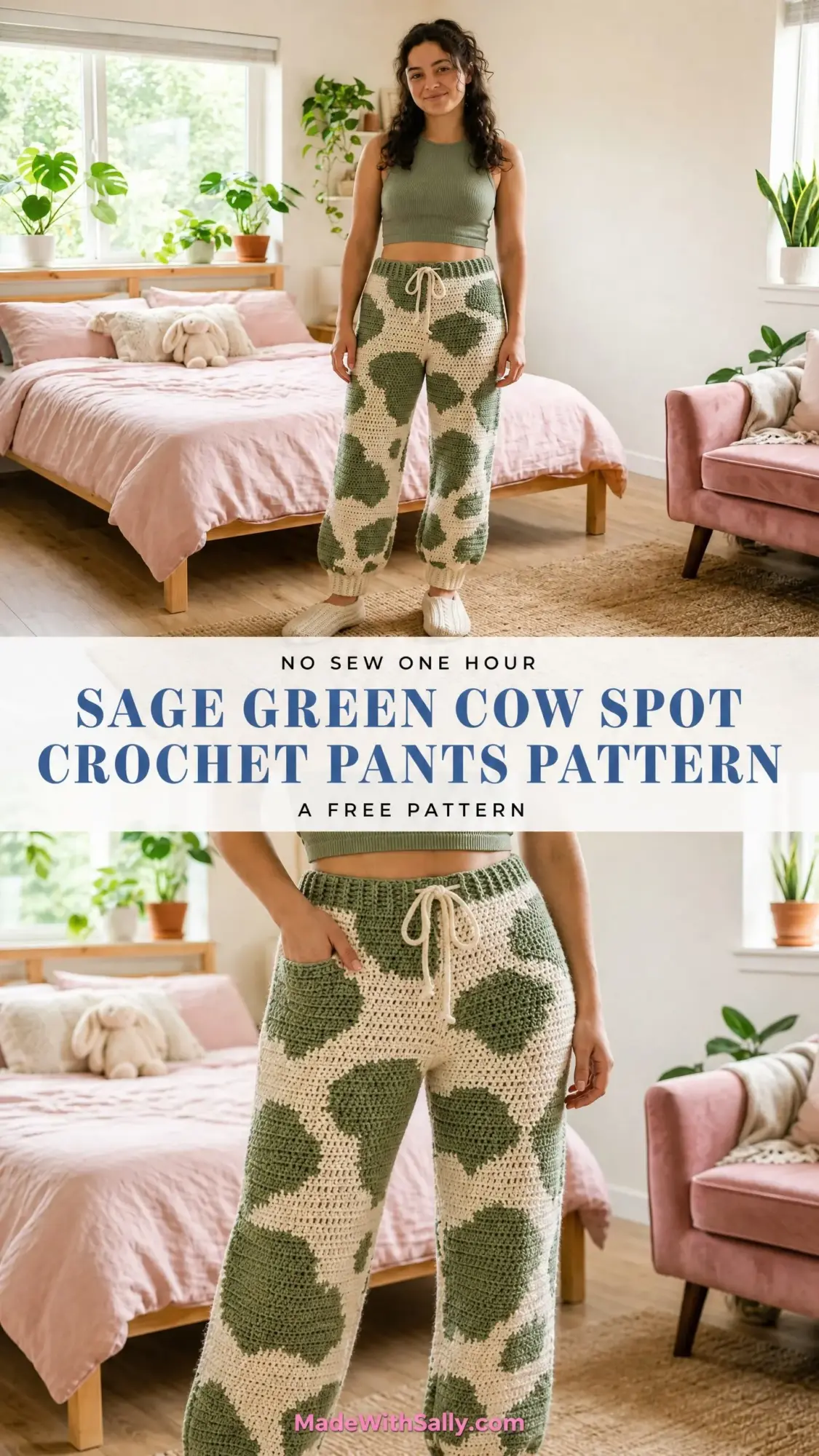 Sage Green Cow Spot Crochet Pants Pattern