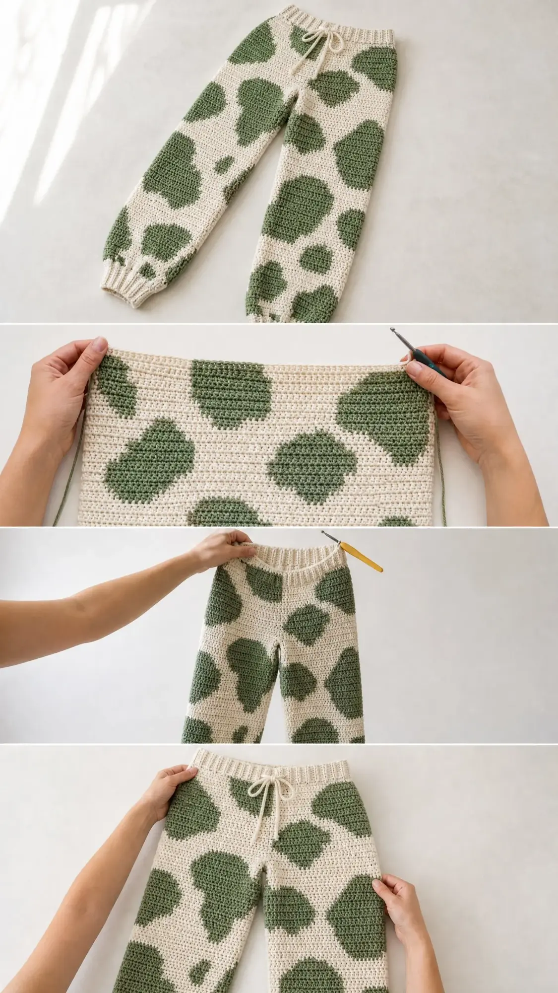 Sage Green Cow Spot Crochet Pants Pattern