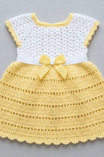 Sunny Yellow Baby Dress Free Crochet Pattern