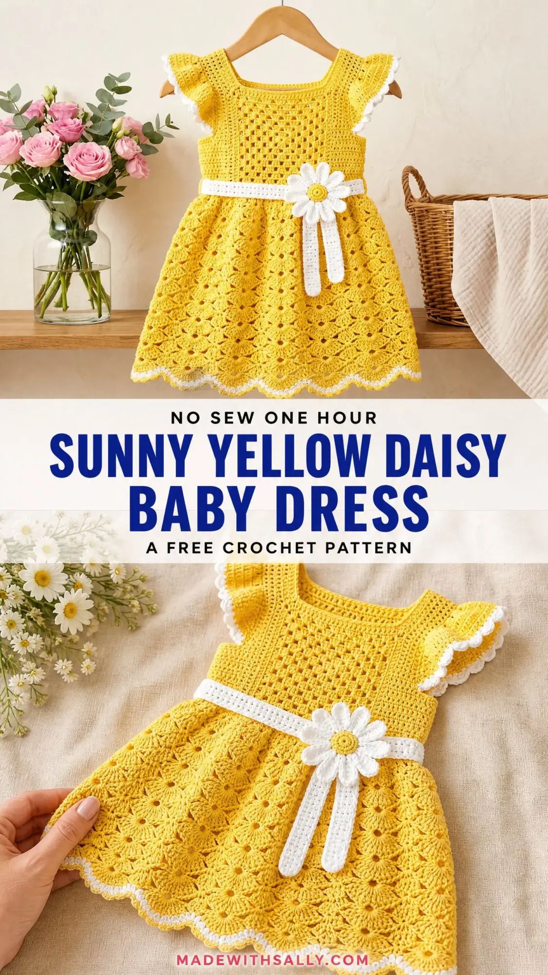 Sunny Yellow Daisy Baby Dress Free Crochet Pattern