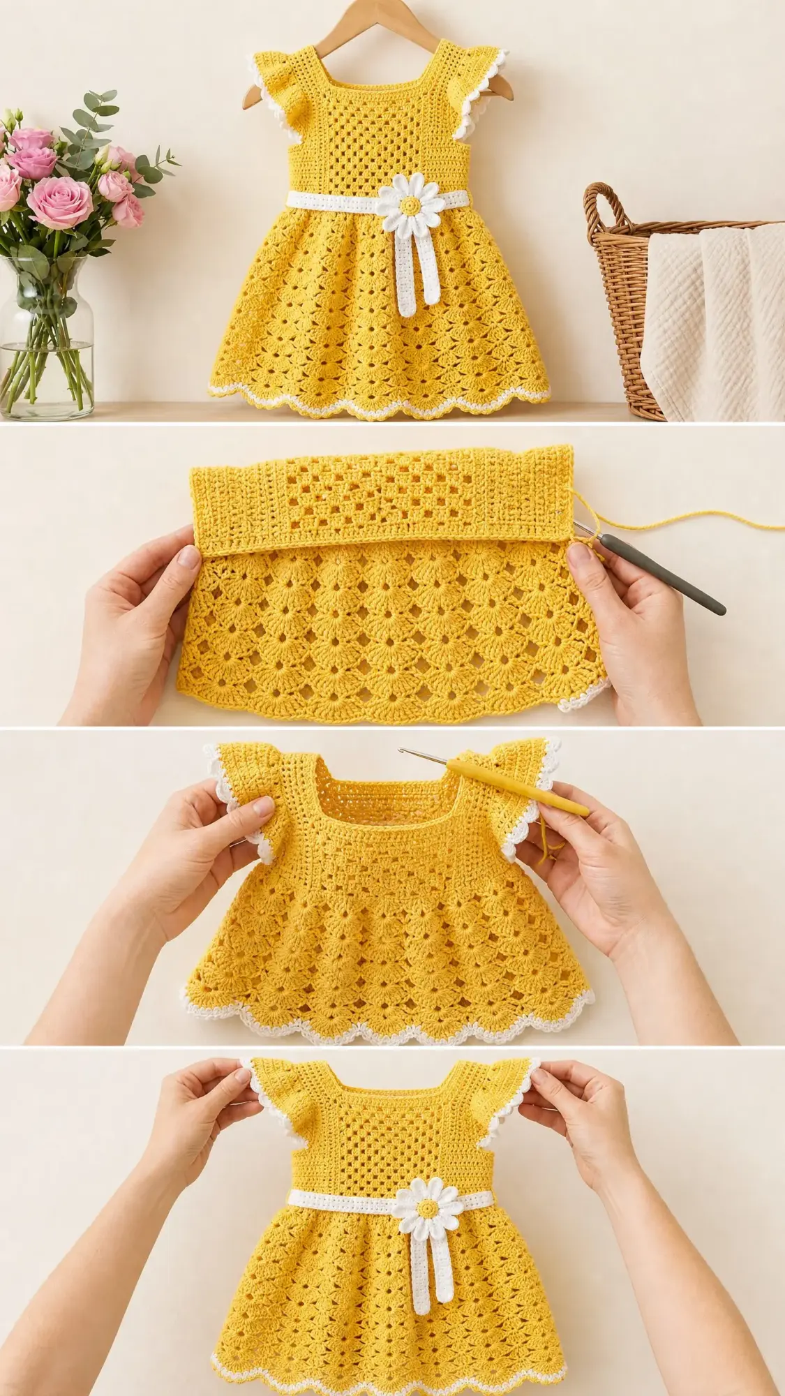 Sunny Yellow Daisy Baby Dress Free Crochet Pattern