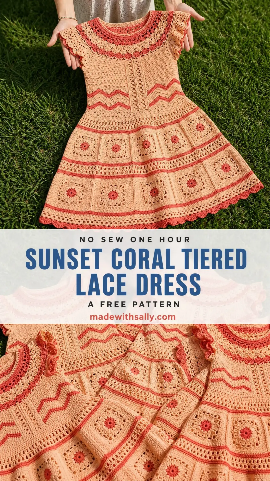 Sunset Coral Tiered Lace Dress Free Crochet Pattern