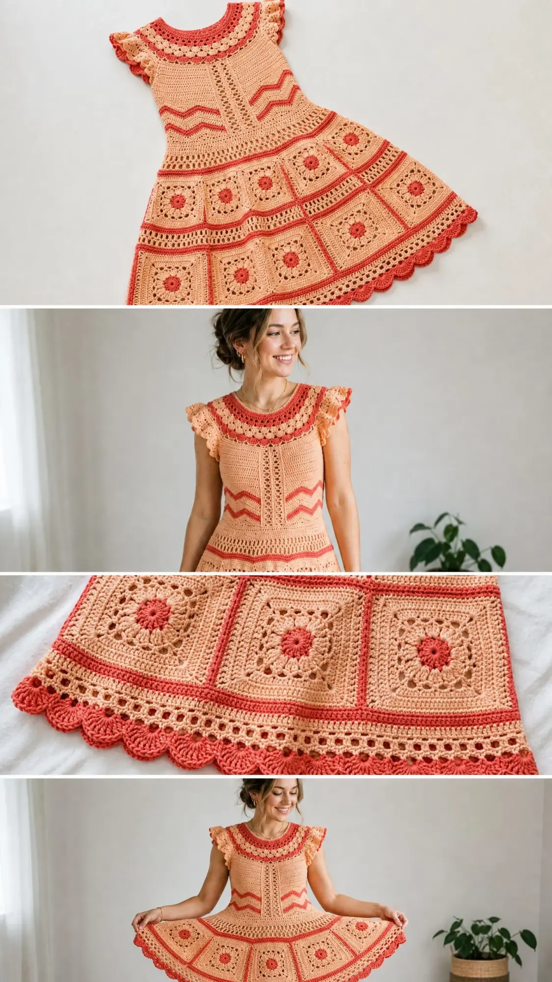 Sunset Coral Tiered Lace Dress Free Crochet Pattern
