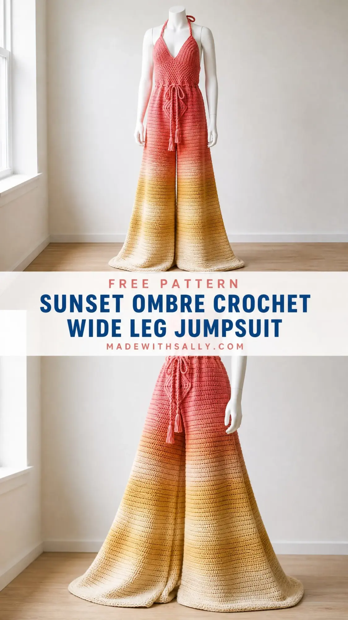 Sunset Ombre Crochet Wide Leg Jumpsuit Free Pattern