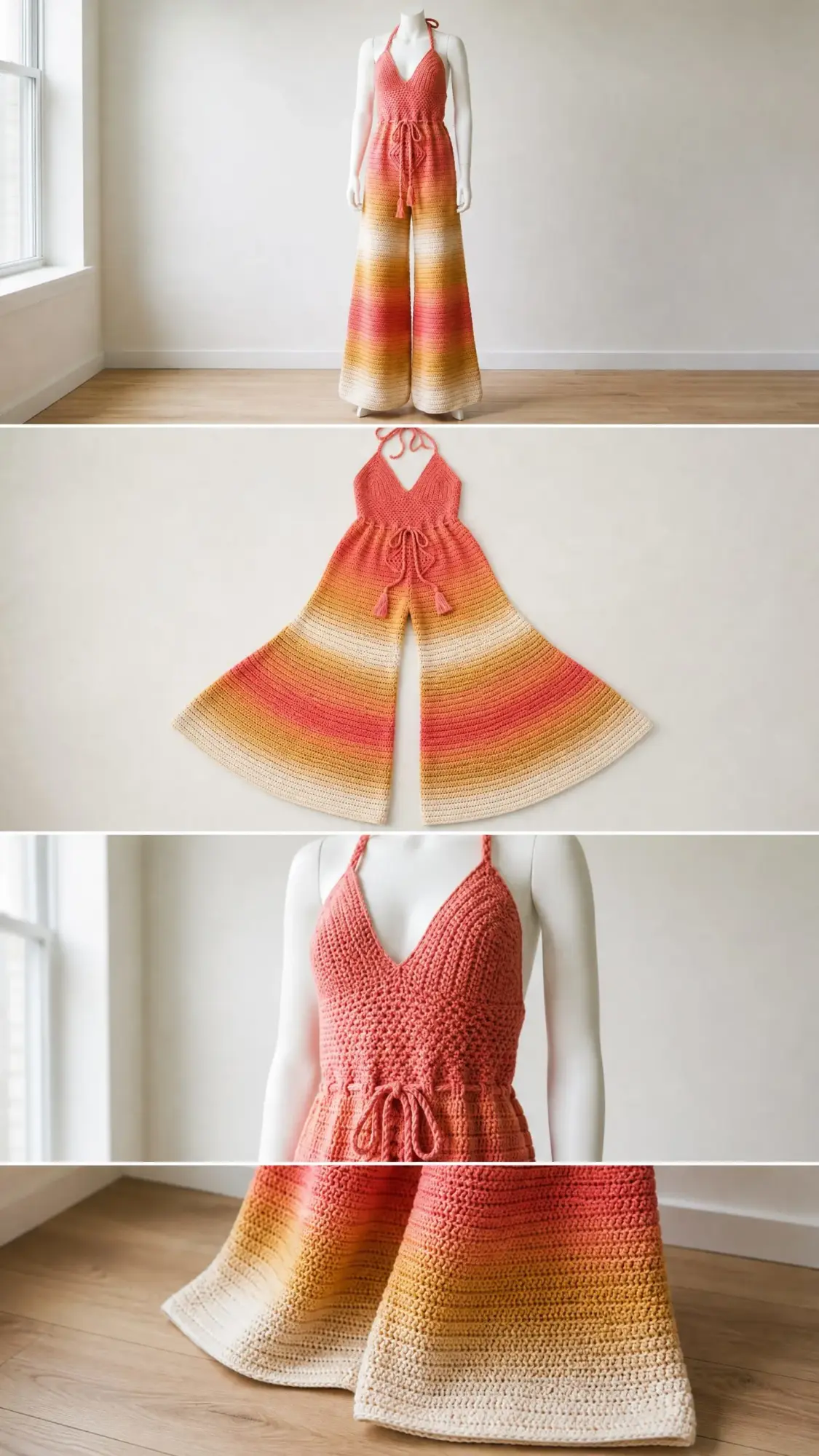 Sunset Ombre Crochet Wide Leg Jumpsuit Free Pattern