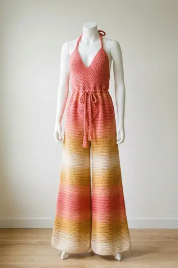 Sunset Ombre Crochet Wide Leg Jumpsuit Free Pattern
