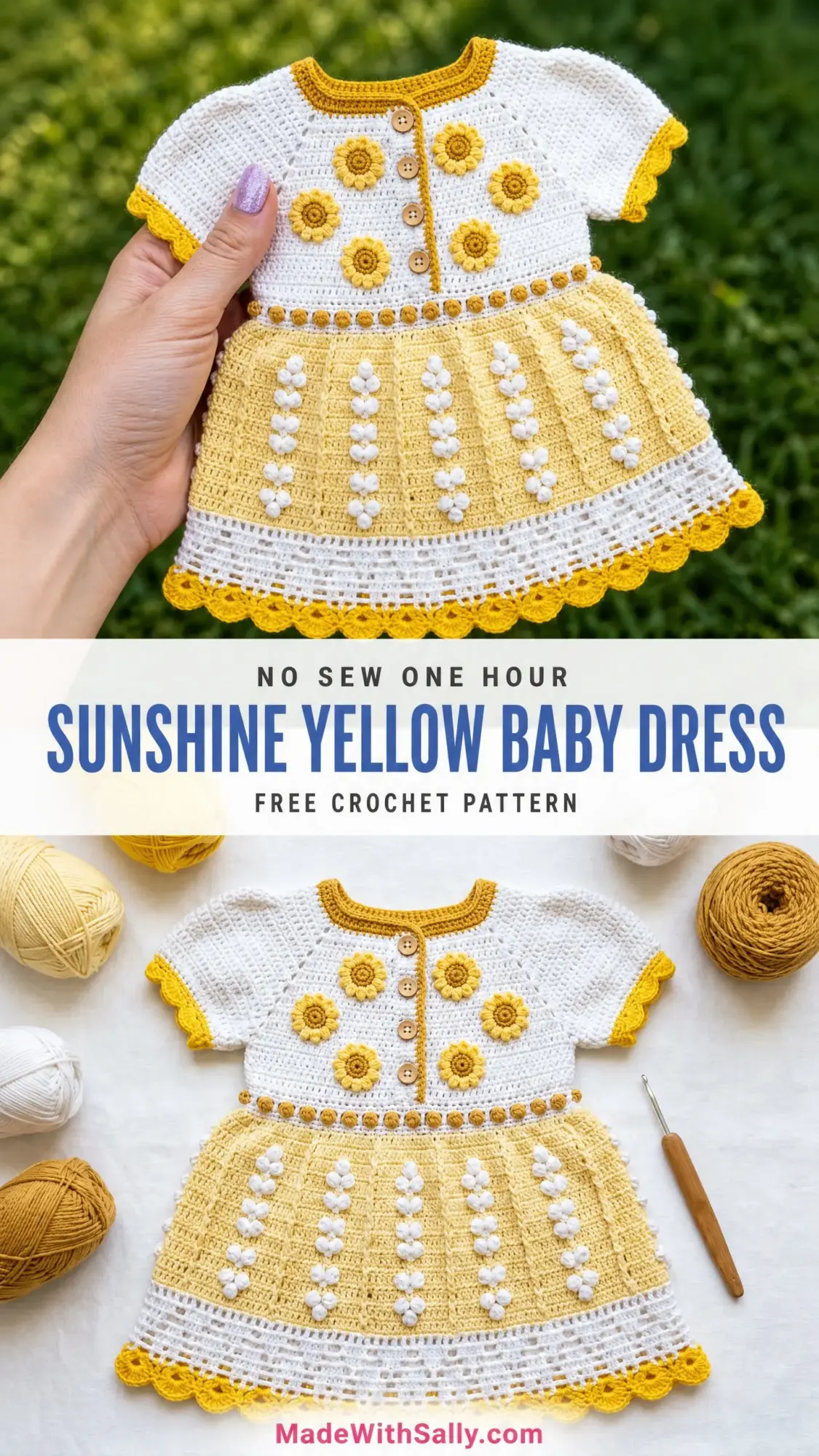 Sunshine Yellow Baby Dress Free Crochet Pattern