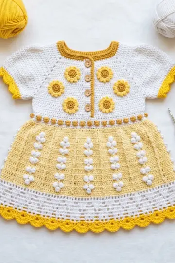 Sunshine Yellow Baby Dress Free Crochet Pattern