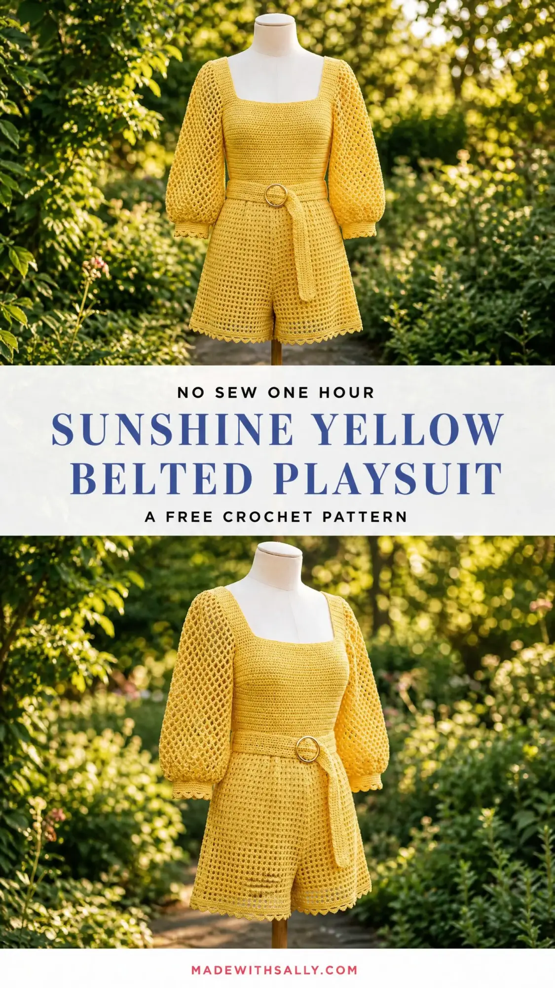 Sunshine Yellow Belted Playsuit Free Crochet Pattern