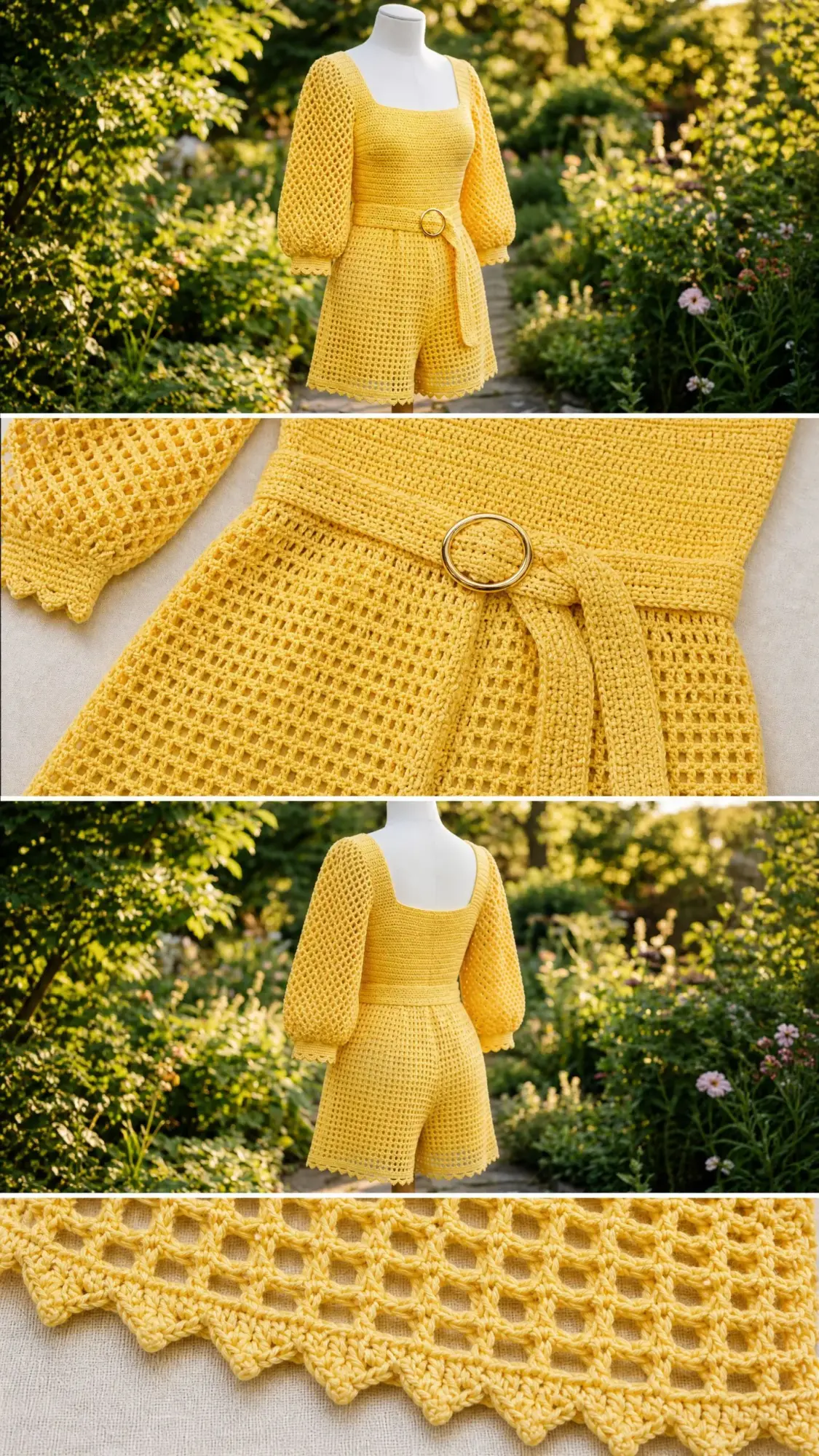 Sunshine Yellow Belted Playsuit Free Crochet Pattern