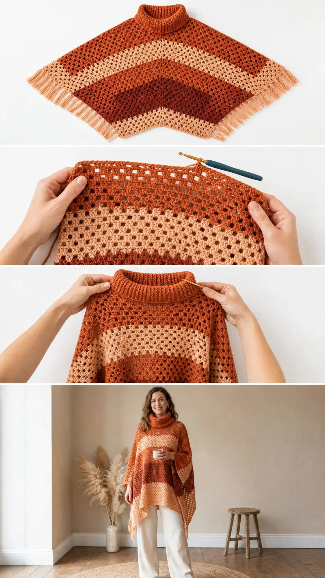 Terracotta Sunset Poncho Free Crochet Pattern