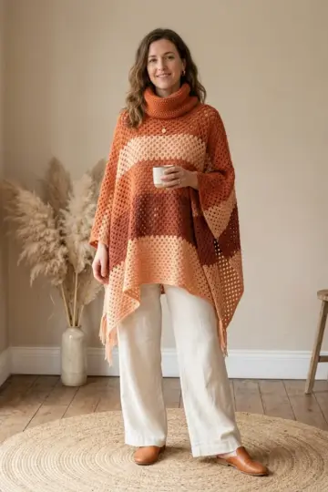 Terracotta Sunset Poncho Free Crochet Pattern