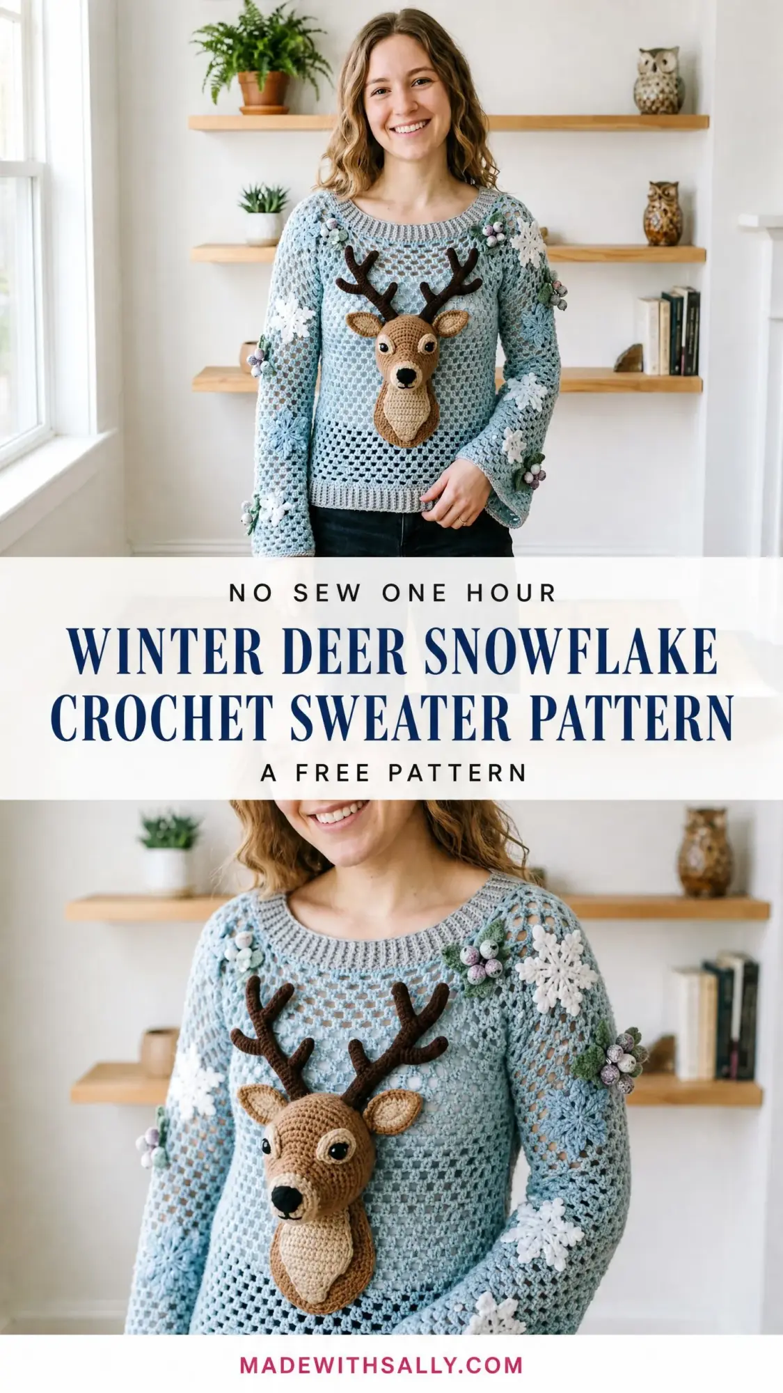 Winter Deer Snowflake Crochet Sweater Free Pattern
