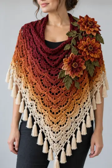Autumn Dahlia Shawl Crochet Pattern