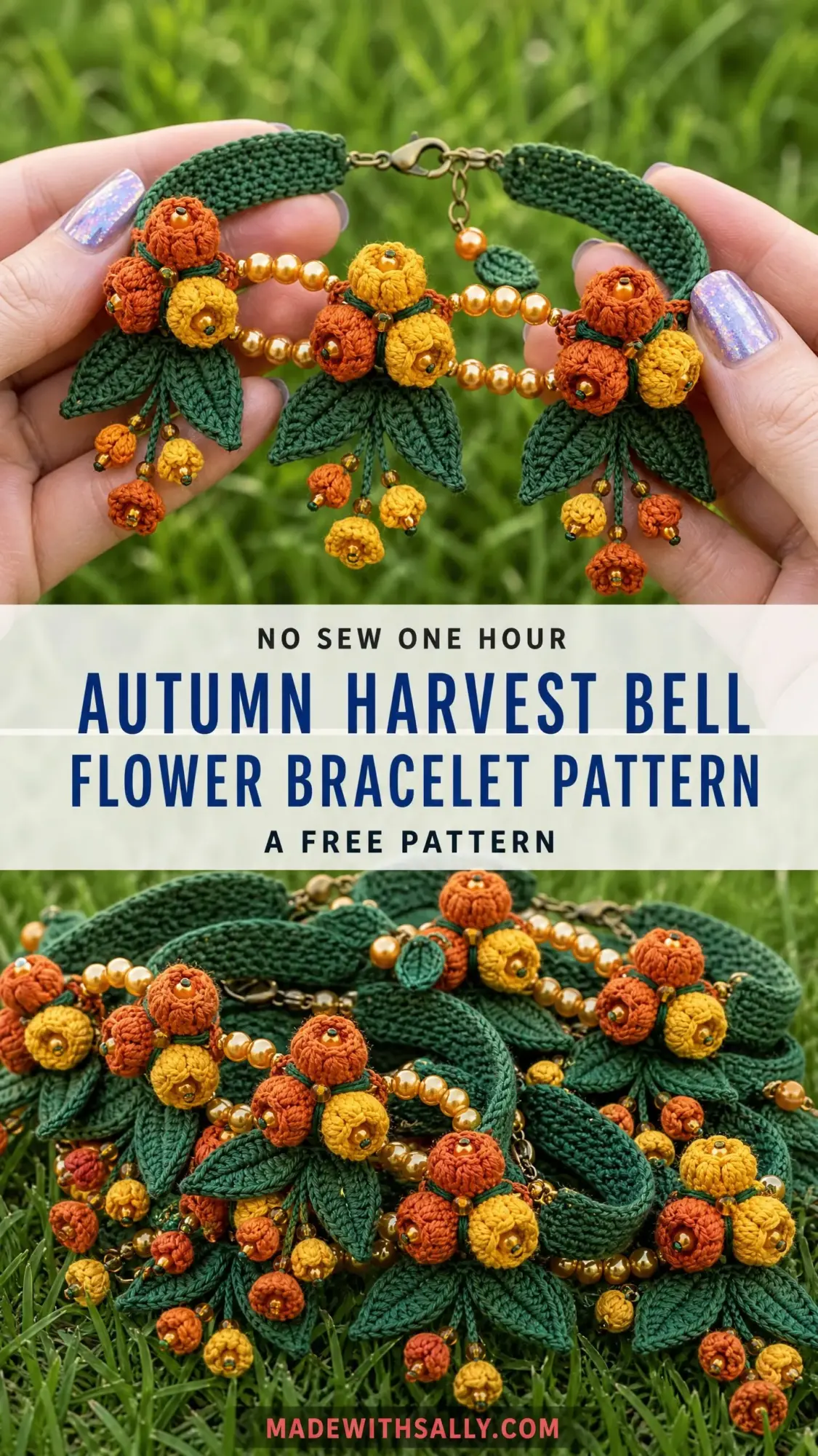 Autumn Harvest Crochet Bell Flower Bracelet Pattern