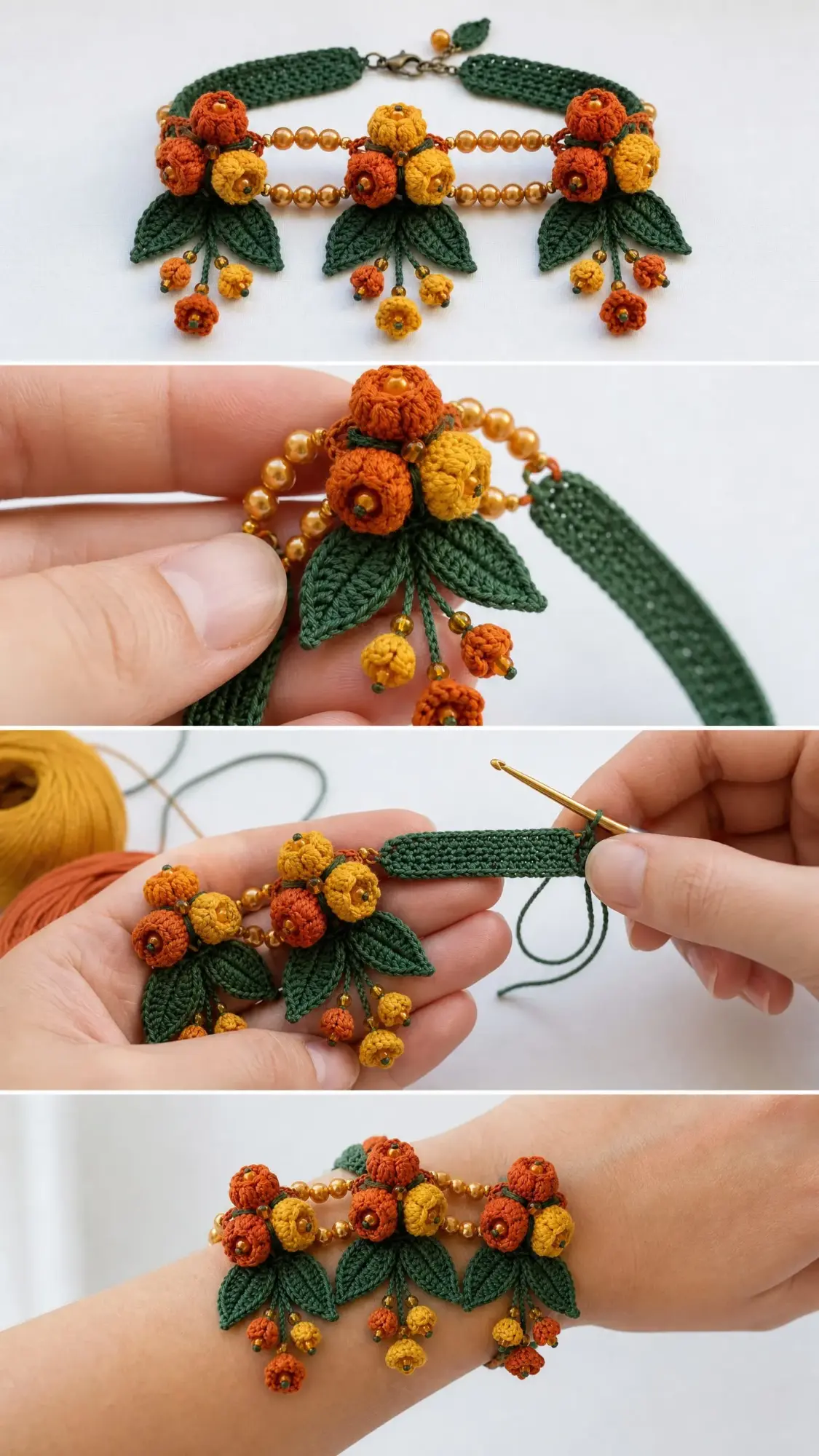 Autumn Harvest Crochet Bell Flower Bracelet Pattern