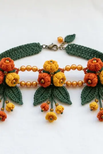 Autumn Harvest Crochet Bell Flower Bracelet Pattern