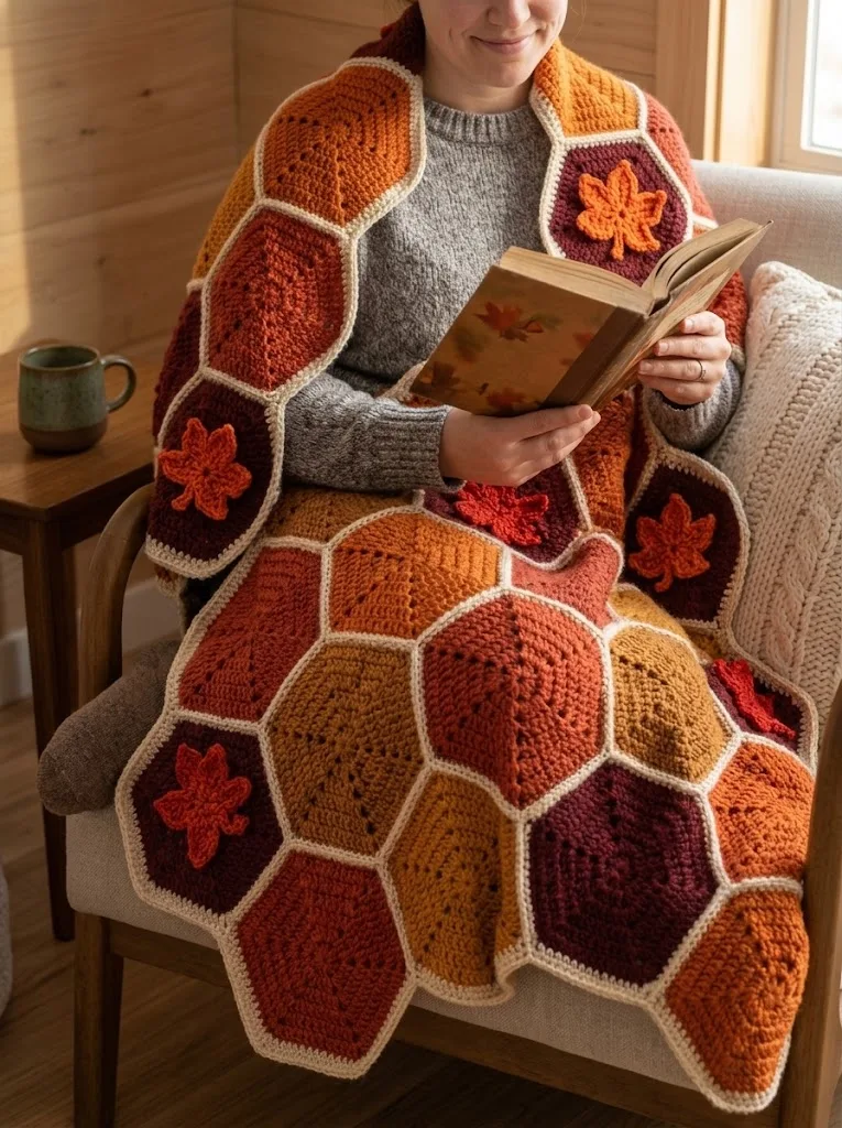 Autumn Maple Hexagon Afghan Free Crochet Pattern