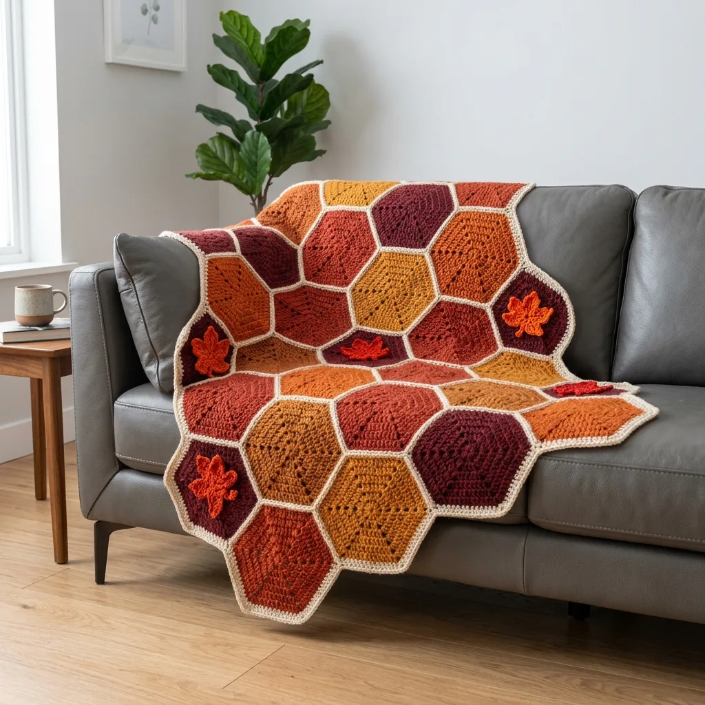 Autumn Maple Hexagon Afghan Free Crochet Pattern