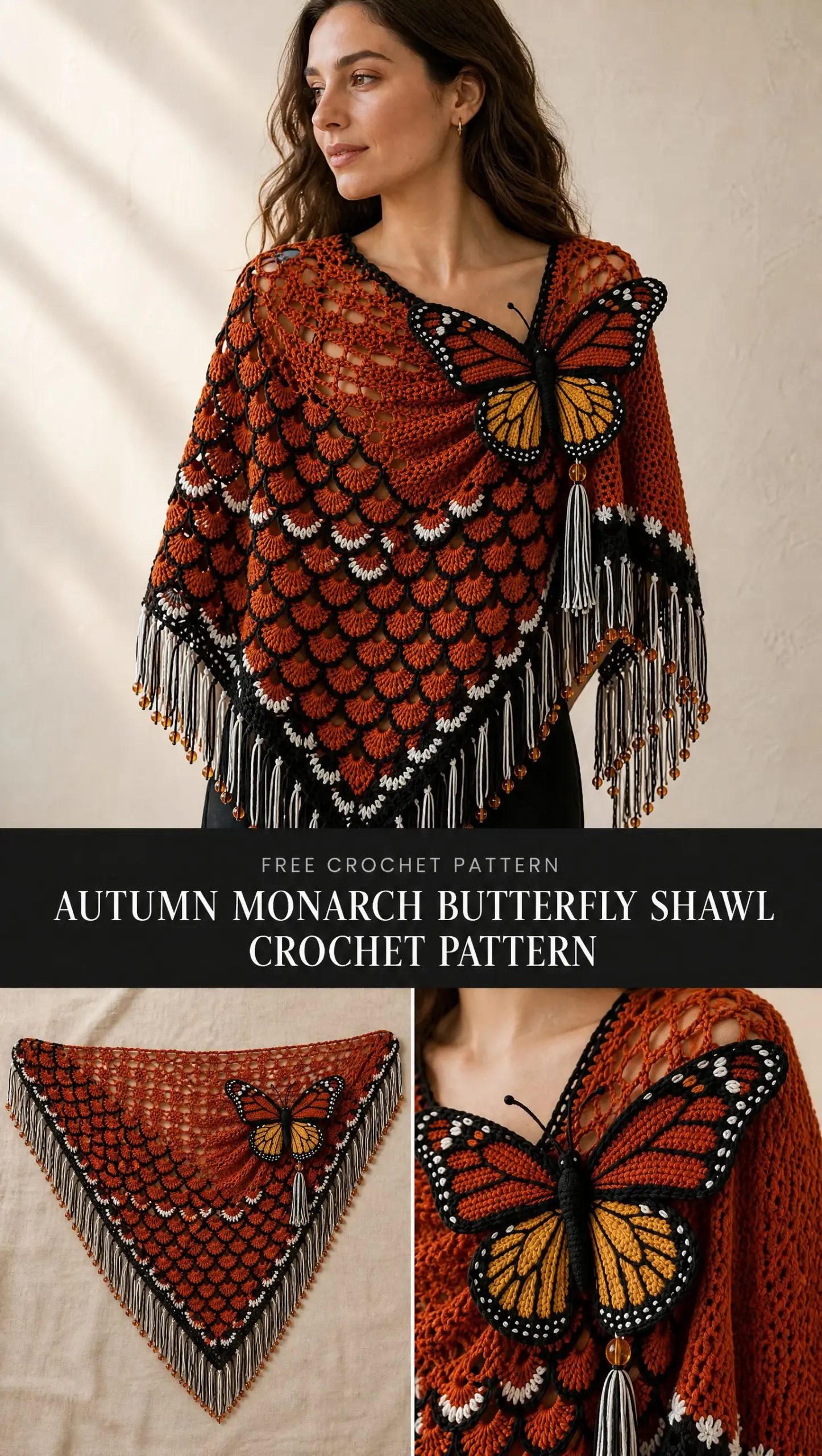 Autumn Monarch Butterfly Shawl Crochet Pattern