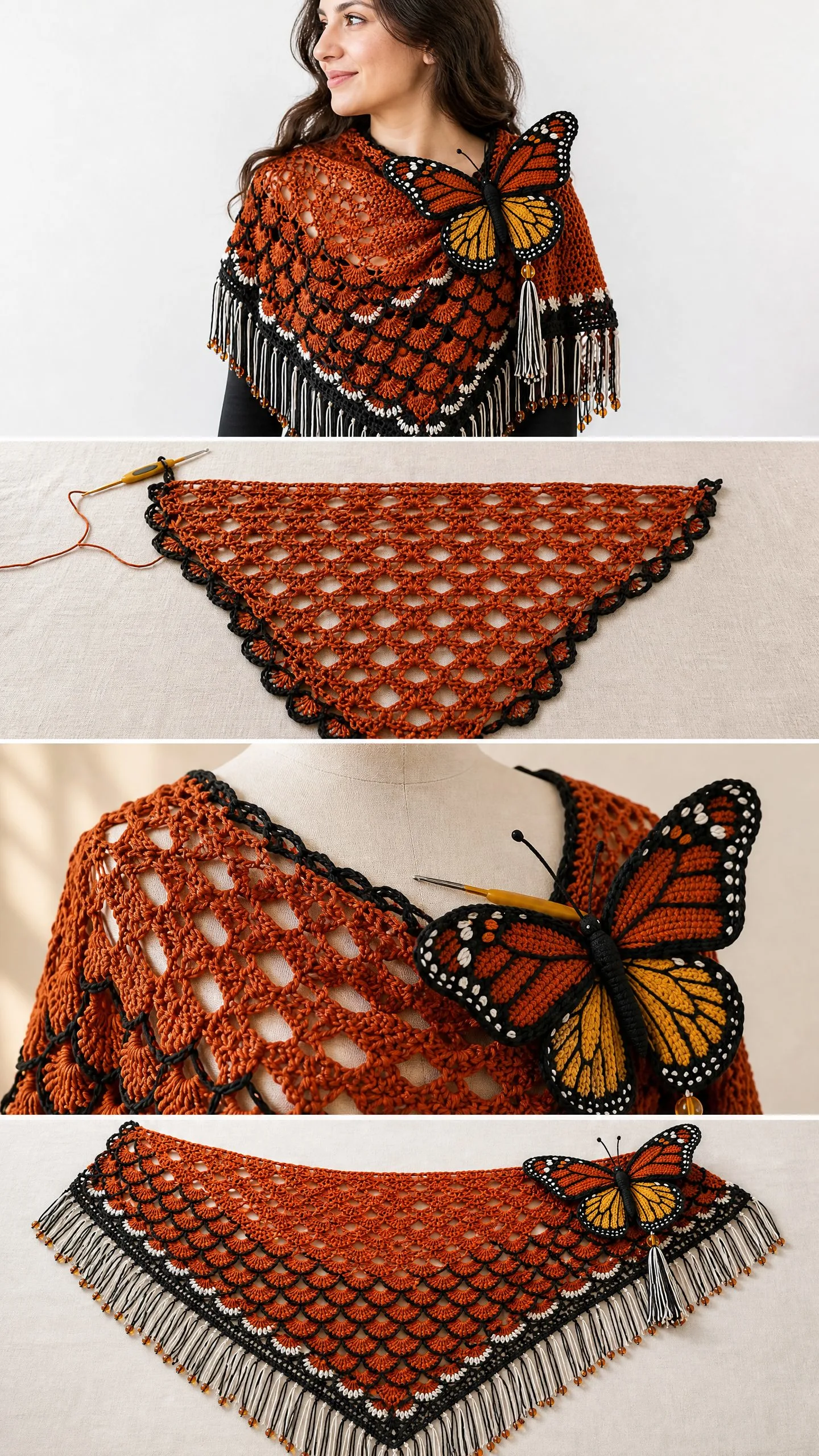 Autumn Monarch Butterfly Shawl Crochet Pattern