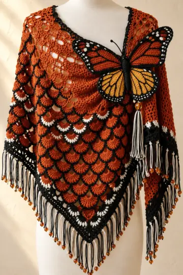 Autumn Monarch Butterfly Shawl Crochet Pattern